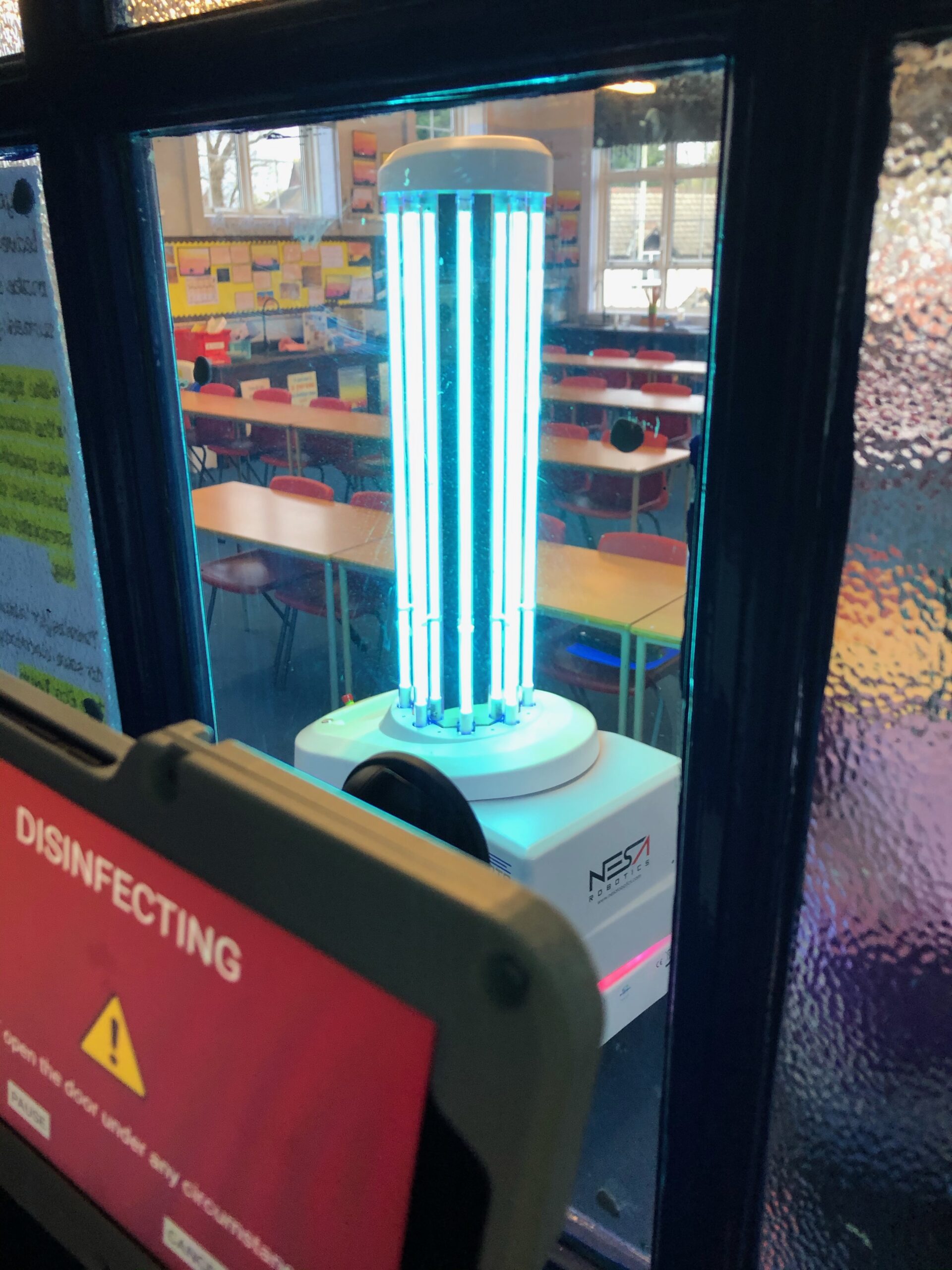 UVD Robot for education - disinfecting a classroom to protect students